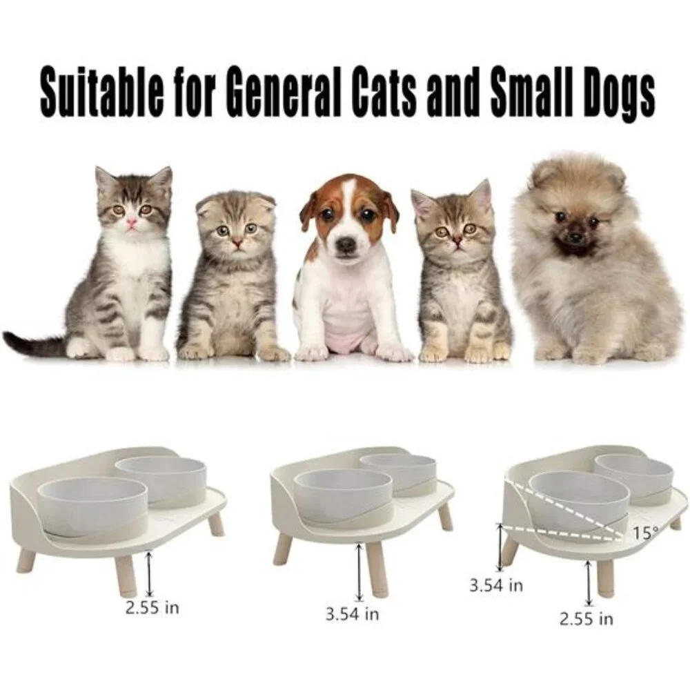 Cat Food Bowls, Elevated Ceramics Dog Cat Bowls Stand with No-Spill Design